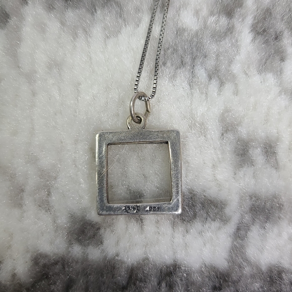 925 Sterling Silver Picture Frame Pendant Charm 18" Box Chain - Picture 6 of 16